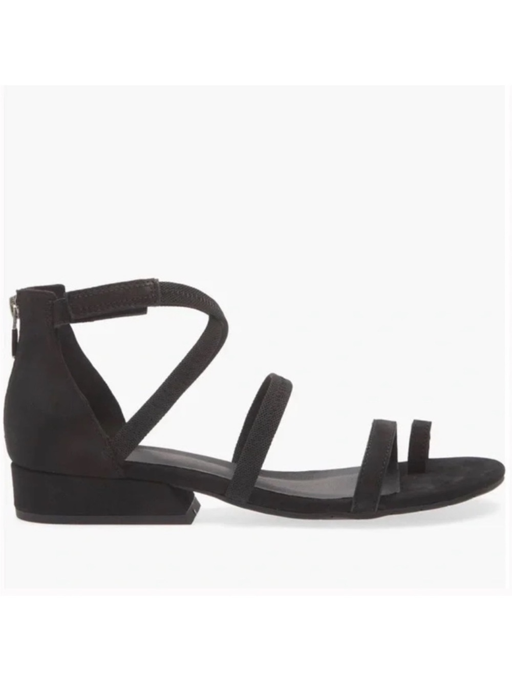 Eileen Fisher Emily Zip Sandals Black Minimalist Strappy Leather New!